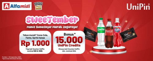 SweeTember! Tebus Coca-Cola/Fanta/Sprite 390ML Cuma Rp 1.000 + Bonus 15.000 UniPin Credits!